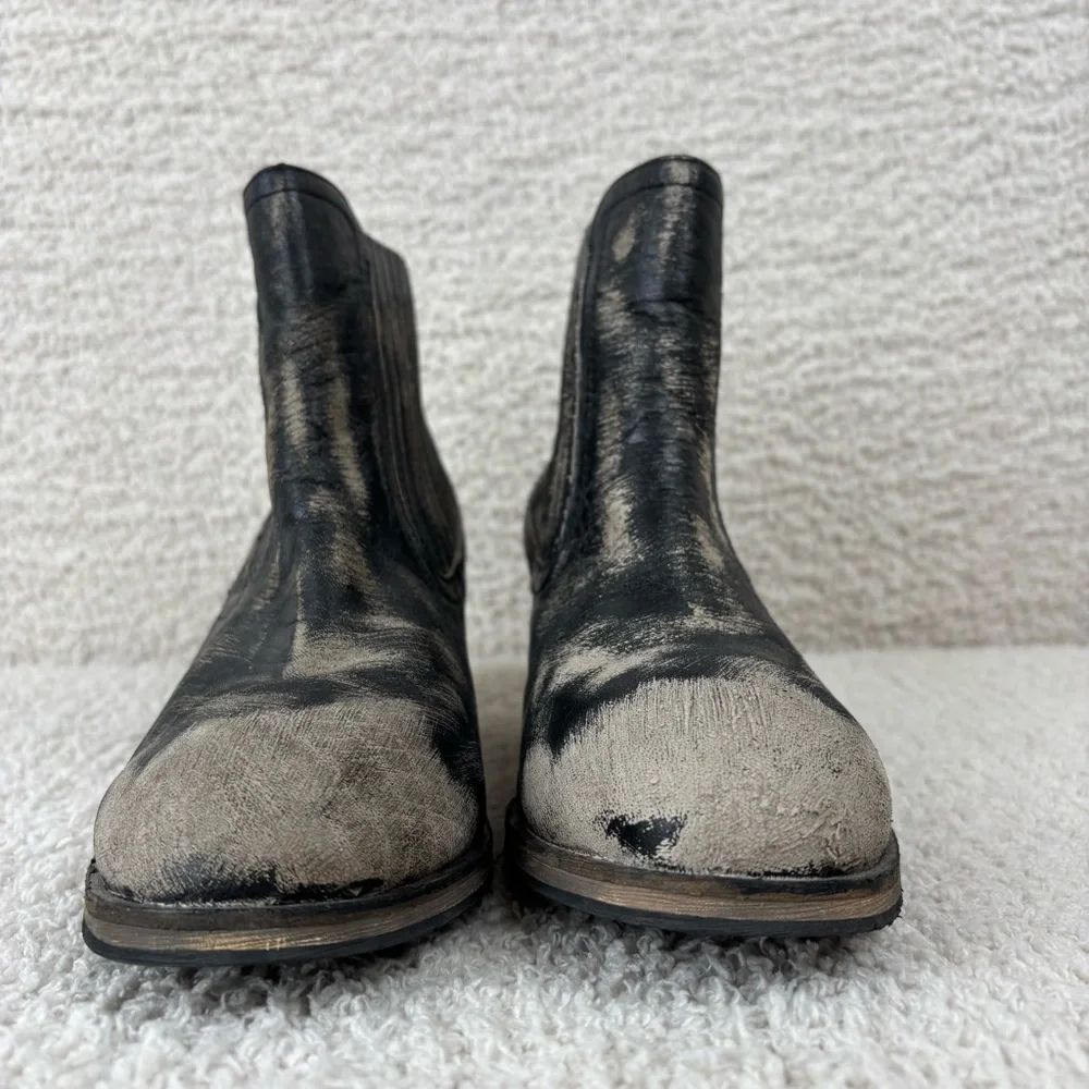 Womens Tie-Dye Black Gray Leather Ankle Booties